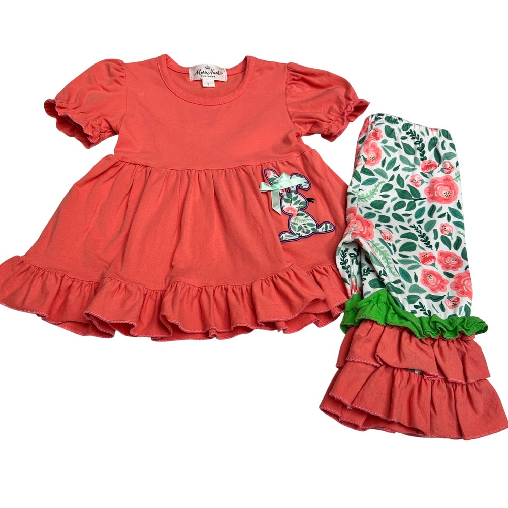 Marie Nicole Toddler Girl Outfit Size Small (2T) Bunny Floral Ruffle Bell Bottom